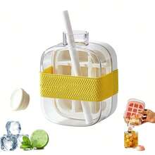 1 Bottiglia con cubetti di ghiaccio, 2 in 1 Bottiglia d'acqua con vassoio per cubetti di ghiaccio e coperchio senza contatto, vassoio per bastoncini di ghiaccio, facile rimozione del ghiaccio per freezer, a tenuta stagna, per caffè e succhi