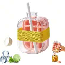 1 Bottiglia con cubetti di ghiaccio, 2 in 1 Bottiglia d'acqua con vassoio per cubetti di ghiaccio e coperchio senza contatto, vassoio per bastoncini di ghiaccio, facile rimozione del ghiaccio per freezer, a tenuta stagna, per caffè e succhi