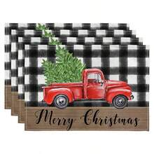 1/2/4/6/8pcs Christmas Digital Print Placemats, Red Holiday Pattern Printed Placemats For Table Decoration, Applicable For Daily, Festival, Party, Birthday, Wedding, Banquet, Kitchen, Dining Room And Other Home Decor - Multicolor - View 19