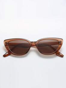 Women's Brown Cat Eye Retro Fashion Glasses, PC Frame Boho Shades For Daily Wear And Travel - Brown - View 5