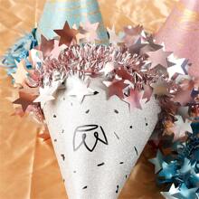 Plush Ball Pompom Star Trim Birthday Hat, Cake Party Decor Matte Pearl Cone Tip Cap For Adults