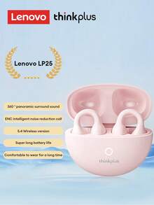 Auriculares Bluetooth Lenovo LP25 con estuche protector, auriculares deportivos de conducción ósea, Bluetooth 5.4, sonido envolvente, cancelación de ruido ENC, baja latencia para juegos, larga duración de la batería, control táctil inteligente, cómodos y compatibles con dispositivos Apple y Android - Funda protectora de bola de carbón rosa - Ver 3