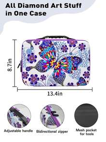 204 piezas Caja de almacenaje y kit de herramientas completo para pintura de diamantes DIY - Bolsa de almacenaje con mariposa, que incluye bandeja de color degradado, bolígrafo rodante, set de bolígrafos para aplicar los puntos, múltiples botellas de almacenaje, embudo, pegatinas, etc. Mejor regalo festivo para principiantes en manualidades y aficiones - Multicolor - Ver 5