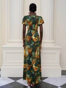 Mgiacy-Lady,New Arrival,V Neck,Halter Neck,Feminine,African Dress,Flounce Sleeve,Heavy Hot Drilling,Long Dress