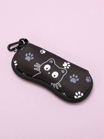 1pc Cute Black Cat Glasses Box Eye Wear Accessories Zipper Wallet Reading Eyewear Case Storage Box Protective Cover