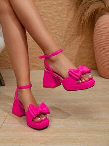 Women's New Bow Decor Elegant High Heel Sandals, Suitable For Formal Occasions, Dinner Dates, Fuchsia Color, Platform High Heels - Hot Pink - View 4