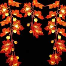 New LED Autumn Simulation Maple Leaf Pumpkin Light String, Battery Powered (Excluding Battery) Suitable For Halloween, Thanksgiving, Christmas, Yard Decoration Lights