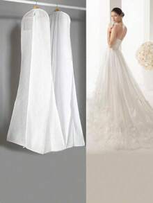 1pc Long Wedding Dress Dust Cover, Evening Gown Garment Bag, Bridal Gown Storage Bag, School/Office Supply Pouch - White - View 1