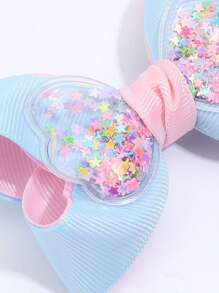 2 Stücke blaue Shaker Schleifen für Frauen Mädchen, rosa blaue Grosgrainschleife, Stylingclips mit Konfetti-Shaker, süße Sternschleife Haarclips, Urlaubsgeschenke, Schleifenspangen Haaraccessoires für Frauen