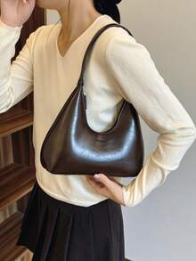 韩式别致漆皮月牙形手提包，女士单肩包，百搭托特包，适合购物、钱包、手提包，适合年轻女性、大学生、办公室女士。非常适合办公室、大学、工作、商务、通勤、户外活动、旅行和徒步旅行