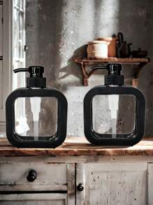 Transparent Dish Soap Dispenser, Bathroom Liquid Soap Dispenser - With Anti-Rust Pump, Suitable For Kitchen Sink, Bathroom, Black/Decorative Frame Transparent Square Soap Dispenser Refillable (Dishcloth, Cleaning Brush Random Delivery)