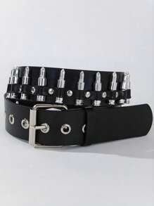 1pc Punk Rock Rivet Belt - Black Leather With Pyramid Studs & Leopard Print Bullet Head Buckle, Street Style Accessory For Daily & Holiday Outfits Summer, School Casual, Business, Boyfriend Husband Father Dad Men Gift, Daily Wear, Fashion, Teen, Outdoor, Vacation, Athletic, Travel, Street, Boho, Vintage Fall, Autumn, Halloween Autumn-Winter Accessories,Suitable For Teens, Youth,Men,Casual, Outdoor, Athletic, Vacation, Graduation Gifts, Birthday, Daily Wear