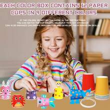 12 件 DIY 纸杯贴纸套装 - 儿童创意工艺品、益智学习玩具、科学活动用品、手工制作的一次性杯子装饰（彩色） - 彩色 - 查看 3