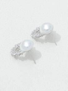 1 Pair Zirconia Faux Pearl Small Stud Earrings, Suitable For Everyday Wear