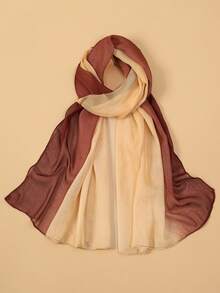 1 件女士简约经典渐变色轻质雪纺围巾，舒适亲肤防晒披肩，适合日常使用，女士长袍 - 棕色 - 查看 2