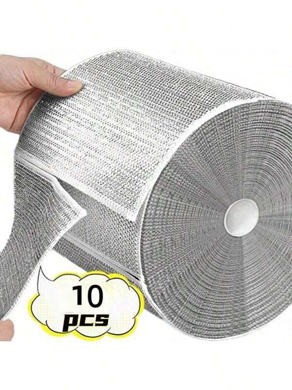 1pc/10pcs/20pcs Steel Wire Scrubber, Mesh Scouring Pad For Dishwashing And Pot Cleaning, Non-Stick Oil And Grime Remover, Kitchen Cleaning Cloth, Cleaning Supplies