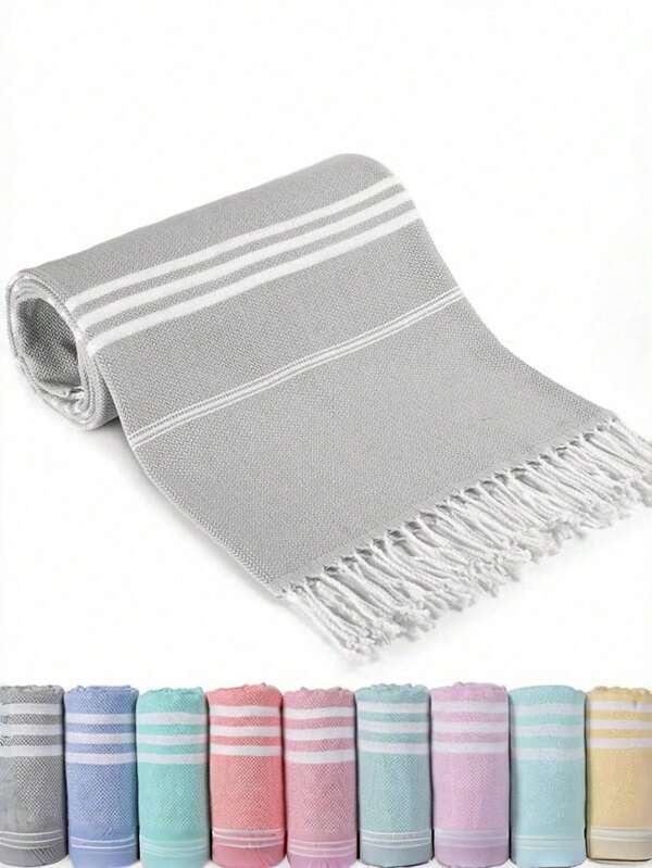 1pc Classic Series Durable Non-Shrink Turkish Tassel Beach Towel, Multi-Sized Sand-Proof, Absorbent, Quick-Drying, Lightweight Spa Travel Striped Sports Towel