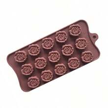 1pc 15-Cavity Rose Flower Shaped Silicone Chocolate/Fondant/Cookie Baking Mold - Chocolate Brown - View 2
