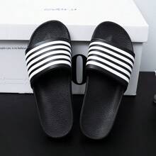 New Design Striped Slippers For Men And Women, Fashionable Couples One-Strap Slides, Lightweight Casual Indoor Outdoor