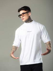 DMUNIZ Oversized Streetwear Turtleneck Printed Chest T-Shirts Kit 2 - 2 White - View 5
