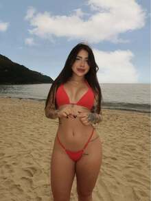 Women's Ribbon Bikini Bronze Adjustment Summer Carnival Beachwear Set - 紅色 - 查看 1