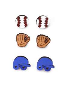 Set de 3 piezas Pendientes casuales con diseño de gorra de béisbol, casco y guante para mujeres y niñas como accesorio de joyería