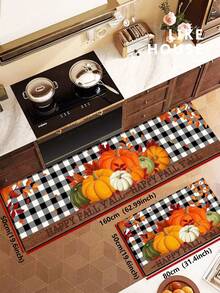1pc Silicone Mud Kitchen Mat, Black & White Plaid With Multicolored Pumpkin & Autumn Leaf Pattern, American Countryside Style, Shock-Absorbing Anti-Fatigue Kitchen Mat, Approx 3mm Thick, Water-Absorbing, Simple Silicone Rubber Mat For Kitchen, Bathroom, Entryway, Laundry Room, Etc. - Multicolor - View 17