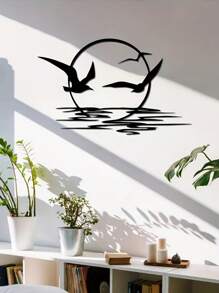 [Modern Metal Art] Modern Metal Wall Art - Sunrise & Seagulls | Unique Bird & Sunset Design, Perfect For Patio And Housewarming Gift