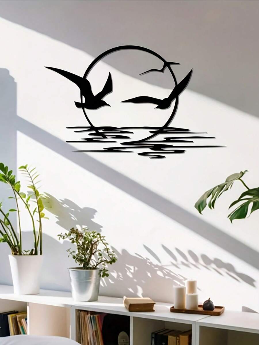 [Modern Metal Art] Modern Metal Wall Art - Sunrise & Seagulls | Unique Bird & Sunset Design, Perfect For Patio And Housewarming Gift