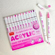 Set de regalo de 12 colores de bolígrafo de marcador acrílico de punta doble para estudiantes, arte DIY, graffiti, pintura, suministros escolares, vuelta al cole
