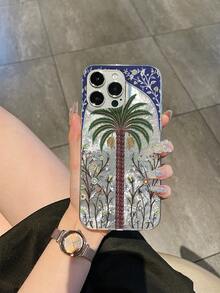 Shockproof Middle East Style Date Palm Tree Design Phone Premium Case Compatible With IPhone 14 Pro Max 15 Series 16 13 12 11 Plus Shiny Glitter Breathable Fashion Phone Cases Waterproof Anti-Fall Scratch Resistant Spring Gift - Transparent Tin Foil - View 2