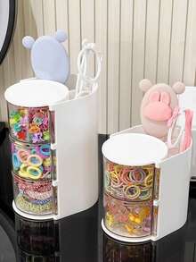 1 Peça Caixa Giratória de Armazenamento de Acessórios para Cabelo com Compartimentos Múltiplos, Organizador de Grampos e Laços de Cabelo, Caixa de Exibição de Acessórios para Cabelo de Crianças, Organizador Multiuso para Pentes, Óculos, Pincéis de Maquiagem etc., Material PET Simples e Prático, Presente Perfeito para o Dia da Criança e Aniversário