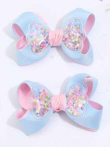 2 Stücke blaue Shaker Schleifen für Frauen Mädchen, rosa blaue Grosgrainschleife, Stylingclips mit Konfetti-Shaker, süße Sternschleife Haarclips, Urlaubsgeschenke, Schleifenspangen Haaraccessoires für Frauen