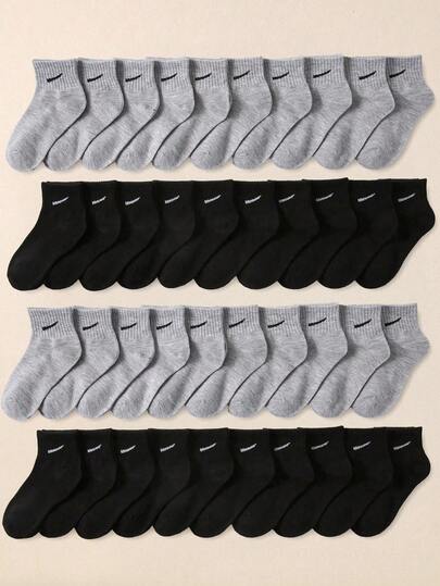 20 pares/set de calcetines para niños de colores aleatorios, estilo versátil negro, calcetines grises de media caña para bebé con patrón de rayas diagonales, adecuados para uso casual diario
