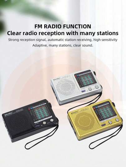 便携式 AM/FM 收音机，全频段收音机，单声道，数字处理芯片，电池供电，超长续航，带闹钟和睡眠功能，复古全频段收音机