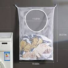 SKKREHanging Laundry Hamper Bag Portable Laundry Bag 30 X 20 Inch Large Foldable Wall Hanging Laundry Basket With 2 Adhesive Hooks For Dirty Clothes Organization And Storage3r4v - White - View 6