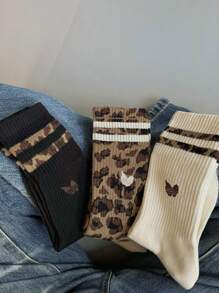 3 pares de calcetines de tripulación con estampado de guepardo personalizados, de estilo unisex para mujeres, para uso casual diario y al aire libre, otoño