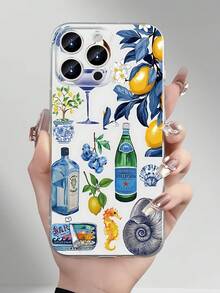 夏季手机壳 1 件装 透明柠檬咸鱼图案复古设计防摔手机壳，兼容苹果 16/15/14/13/12/11 Pro Max，适用于国际版，非国内版 - 彩色 - 查看 3