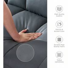Mopio Aaron 76.8" Couch, Small Futon Sofa Bed, Sleeper, Loveseat, Mid Century Modern Futon Couch, Sofa Cama, Couches For Living Room, Bedroom (Pearl White, Boucle) - Cloud Gray Faux Leather - View 5