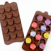 1pc 15-Cavity Rose Flower Shaped Silicone Chocolate/Fondant/Cookie Baking Mold - Chocolate Brown - View 1