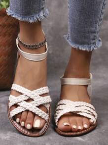 Sandalias planas de banda elástica cómodas y casuales para niñas, apropiadas para adolescentes y estudiantes, de verano