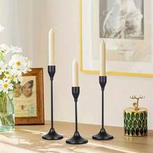 3pcs/Set Brass Gold Taper Candlesticks, Vintage Candle Holders, Metal Candle Stands For Home Decor, Dining Table & Fireplace Centerpiece, Perfect For Christmas, Thanksgiving (Candles Not Included)