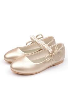 CAIWENNIAO Girls Pearl Embellished Soft Sole Princess Shoes For Recital/Formal Occasion, Small White Shoes (New Model)