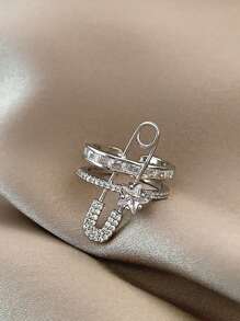 1pc Stylish Synthetic Cubic Zirconia Star Design Brooch Ring