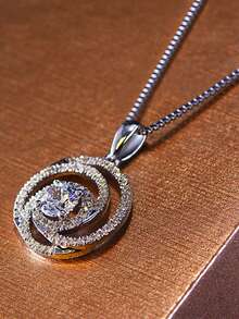 1 chiếc dây chuyền mặt đá Cubic Zirconia tinh tế, thích hợp làm quà tặng Ngày Valentine, quà cưới, quà đính hôn, quà kỷ niệm, trang sức dự tiệc cho nữ. - Bạc - Xem 3