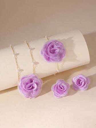 MESTILO 4 件套优雅 18K 不锈钢面料玫瑰项链、手链、耳环首饰套装，适合女士日常佩戴和约会（珍珠数量随机）