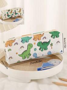 1pc Cartoon Dinosaur Print Corduroy Pencil Case, Stationery Storage Pouch, Double-Sided Printed Stationery Bag, Portable Multifunctional Office Supplies Pen Holder, School Supplies Storage,Back To School,School Supplies - Multicolor - View 12