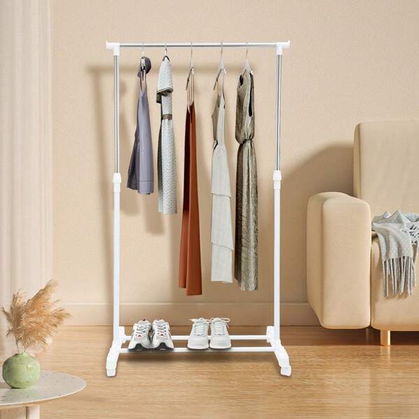 Clothes Rail Adjustable Garment Rack Telescopic Coat Rack Hanging Rail Clothes Stand With Shoe Shelf And Casters Clothing Rack For Small Place Organiser Shelf Bedroom Clothing Rack