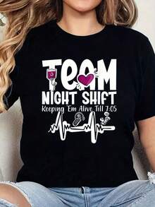 Plus Size Women Night Shift Nurse RN LPN CNA Graphic T-Shirt Keeping Em Alive Till 705 Medical Heartbeat Design Black Casual Short Sleeve Round Neck Tee Machine Washable Healthcare Apparel Nursing Casualwear Nightshift Themed Shirt Comtable Fit Shirt Size L-3XL 4XL 5XL - màu đen - Xem 1