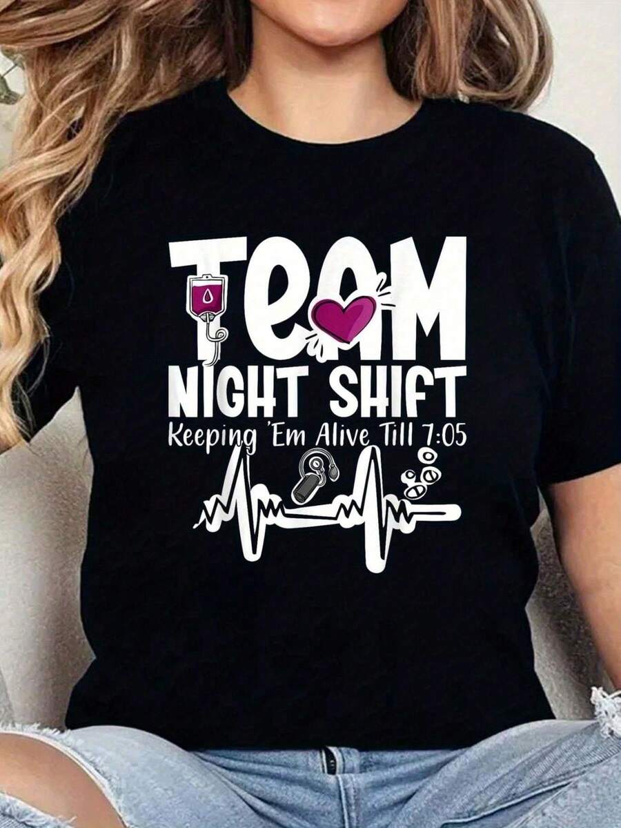 Plus Size Women Night Shift Nurse RN LPN CNA Graphic T-Shirt Keeping Em Alive Till 705 Medical Heartbeat Design Black Casual Short Sleeve Round Neck Tee Machine Washable Healthcare Apparel Nursing Casualwear Nightshift Themed Shirt Comtable Fit Shirt Size L-3XL 4XL 5XL - màu đen - Xem 1